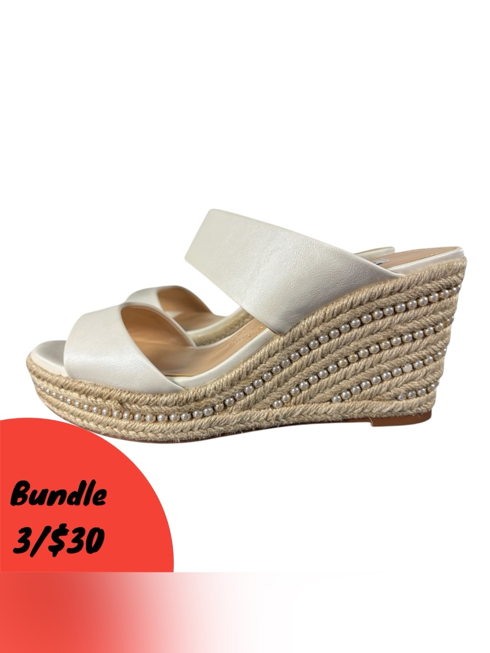 Charles David Wedge Espadrille Slide Wedge Sandals in Cream Peal Accents
